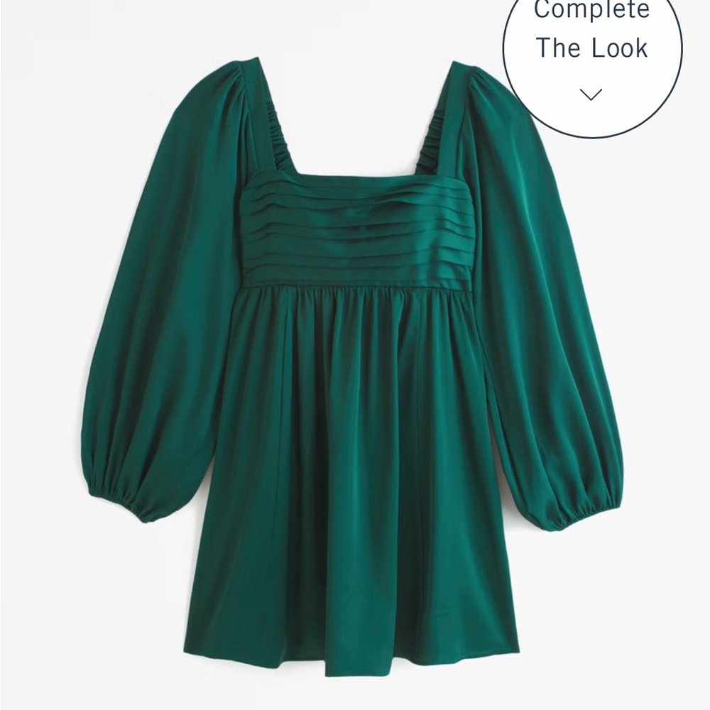 Abercrombie Emerson Satin Long-Sleeve Mini Dress Small Petite Emerald Green